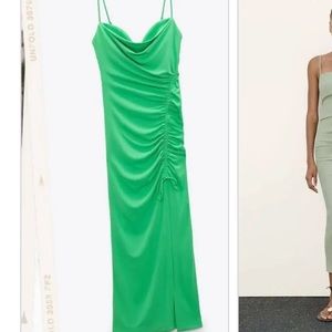 Zara draped midi dress (green midi dress size small worn twice)
